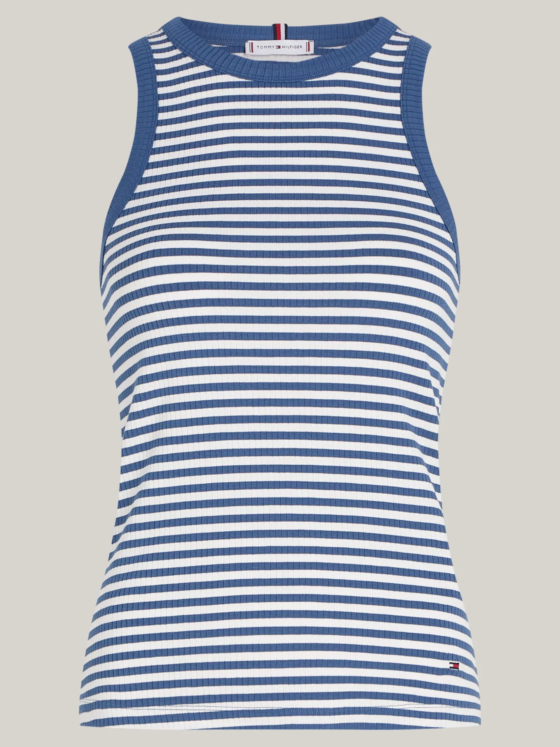T-Shirty*Tommy Hilfiger Top Bez Rękawów W Paski O Prążkowanej Fakturze FIVE MM STP/ ECRU/ FOSSIL BLUE