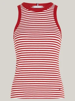 T-Shirty*Tommy Hilfiger Top Bez Rękawów W Paski O Prążkowanej Fakturze FIVE MM STP/ ECRU/ DARK MAGMA