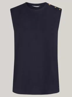 T-Shirty*Tommy Hilfiger Top Bez Rękawów Z Wytłaczanymi Guzikami DESERT SKY