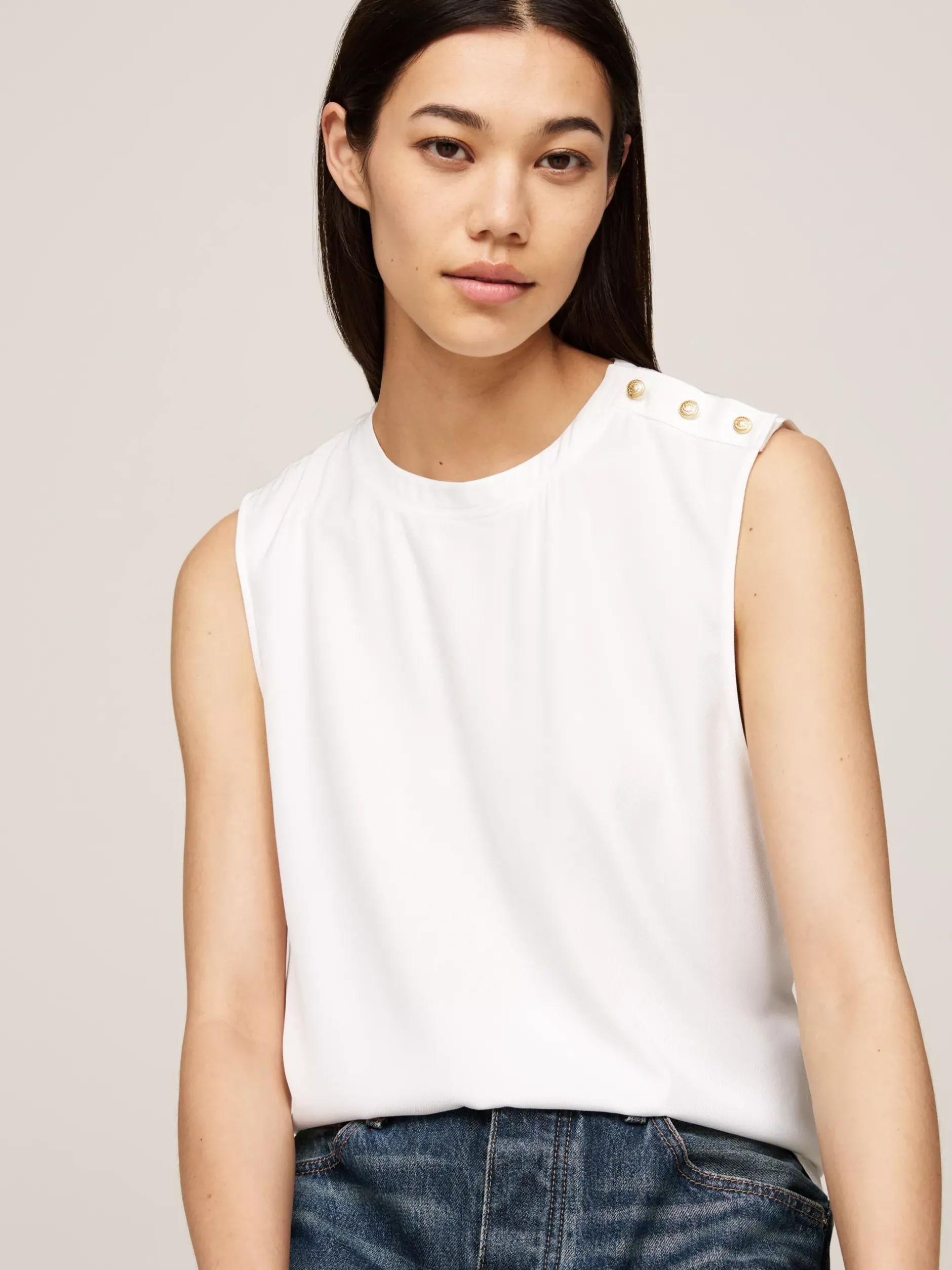 T-Shirty*Tommy Hilfiger Top Bez Rękawów Z Wytłaczanymi Guzikami ECRU