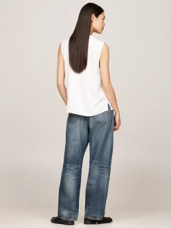 T-Shirty*Tommy Hilfiger Top Bez Rękawów Z Wytłaczanymi Guzikami ECRU