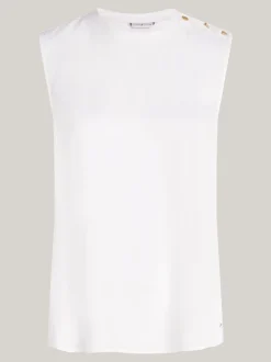 T-Shirty*Tommy Hilfiger Top Bez Rękawów Z Wytłaczanymi Guzikami ECRU