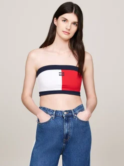 T-Shirty*Tommy Hilfiger Top O Skróconym Kroju Bez Ramiączek Z Naszywką WHITE / MULTI