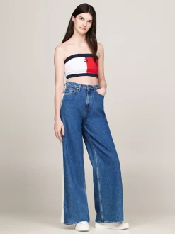 T-Shirty*Tommy Hilfiger Top O Skróconym Kroju Bez Ramiączek Z Naszywką WHITE / MULTI