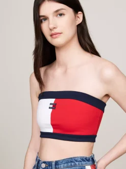 T-Shirty*Tommy Hilfiger Top O Skróconym Kroju Bez Ramiączek Z Naszywką WHITE / MULTI