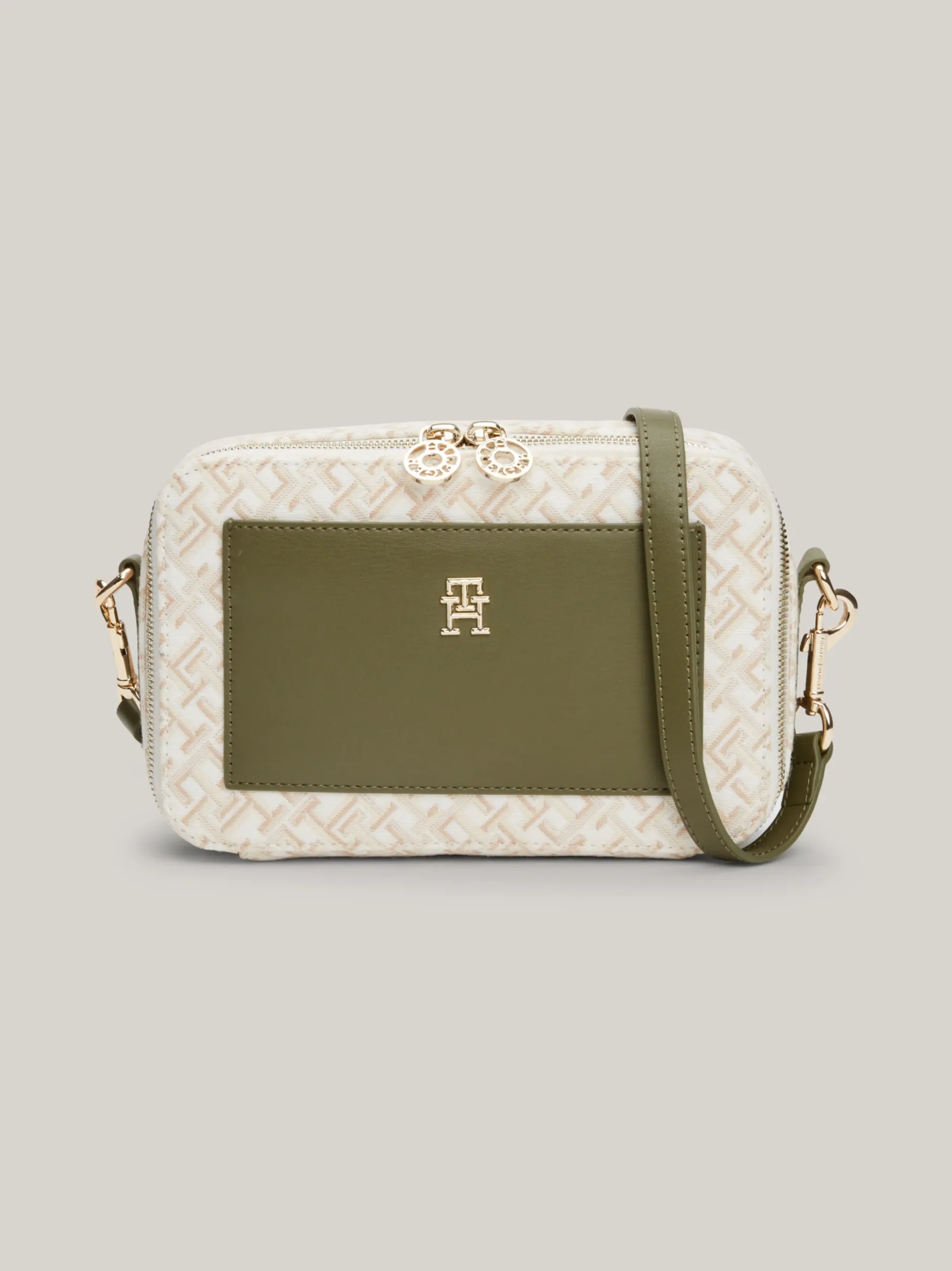 Torebki Na Pasku*Tommy Hilfiger Torba Na Aparat Z żakardowego Płótna UTILITY OLIVE/NEUTRAL MONO