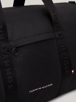 Duże Torby*Tommy Hilfiger Torba Podręczna Z Powtórzonym Logo Na Pasku BLACK