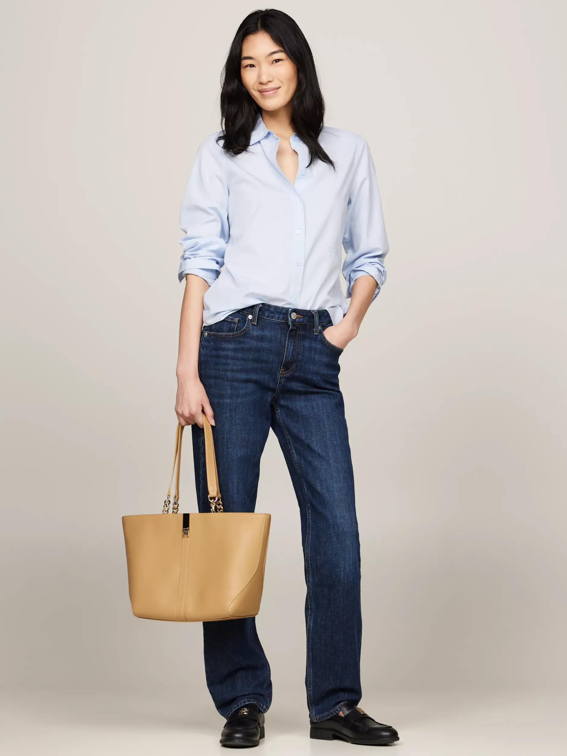 Torebki Tote*Tommy Hilfiger Torba Typu Tote Heritage Z łańcuszkiem CLASSIC KHAKI