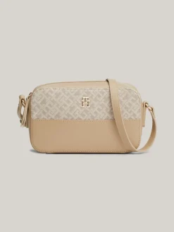 Torebki Na Pasku*Tommy Hilfiger Torebka Na Aparat TH Jaquard Z Monogramem BEIGE