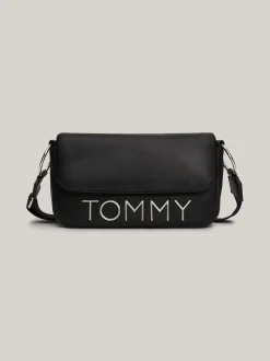 Torebki Na Pasku*Tommy Hilfiger Torebka Na Ramię Z Klapką I Metalowym Logo BLACK