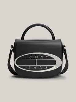 Torebki Na Pasku*Tommy Hilfiger Torebka Na Ramię Z Plakietką Z Logo BLACK