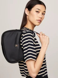 Torby Na Ramię*Tommy Hilfiger Torebka Na Ramię Z Plakietką Z Monogramem TH BLACK