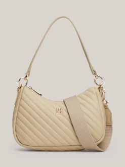 Torby Na Ramię*Tommy Hilfiger Torebka Na Ramię Z Przeszyciami TH Monogram BEIGE