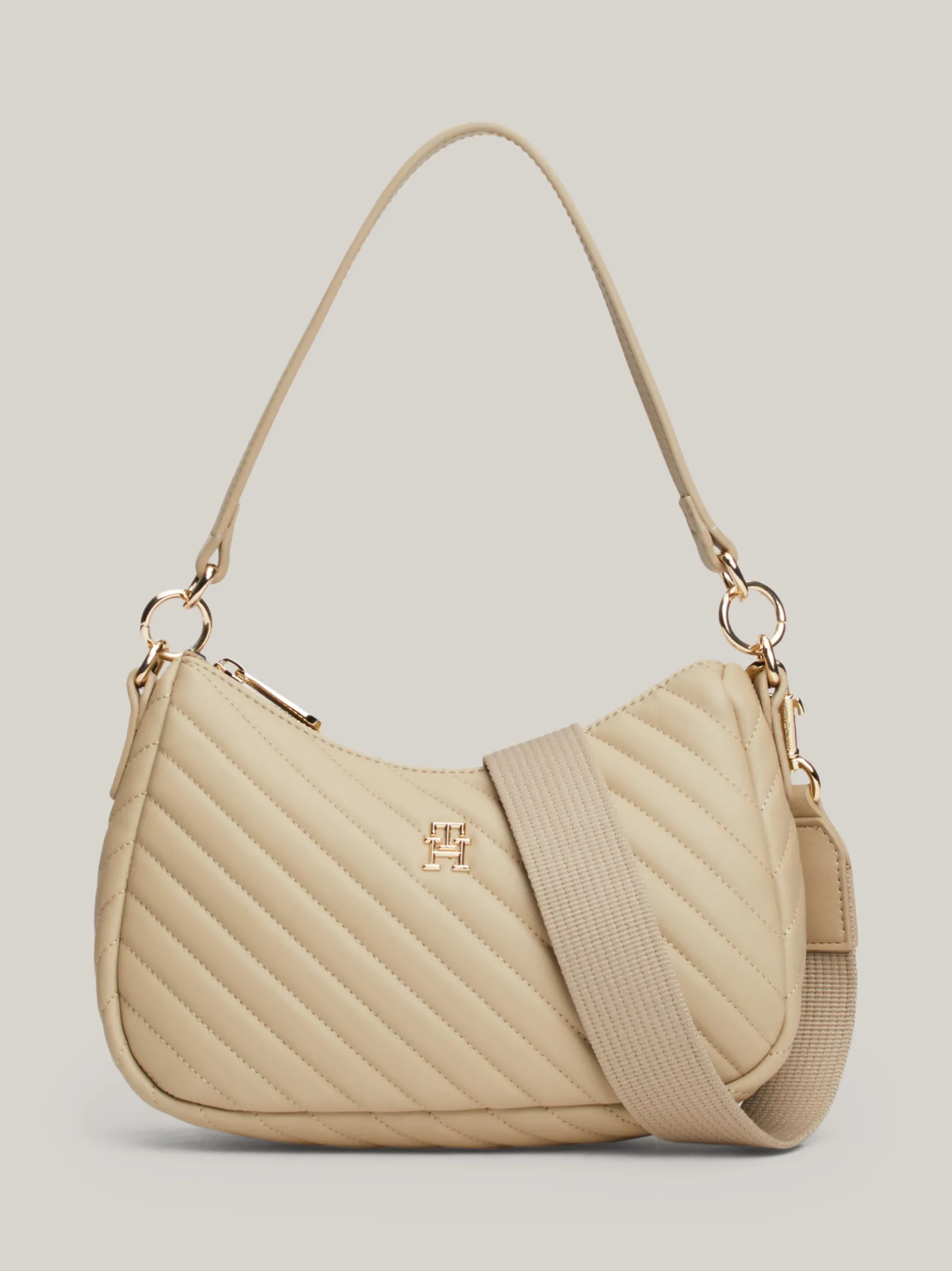 Torby Na Ramię*Tommy Hilfiger Torebka Na Ramię Z Przeszyciami TH Monogram BEIGE