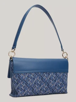 Torby Na Ramię*Tommy Hilfiger Torebka Na Ramię Z Płótna W żakardowy Wzór FOSSIL BLUE MONO