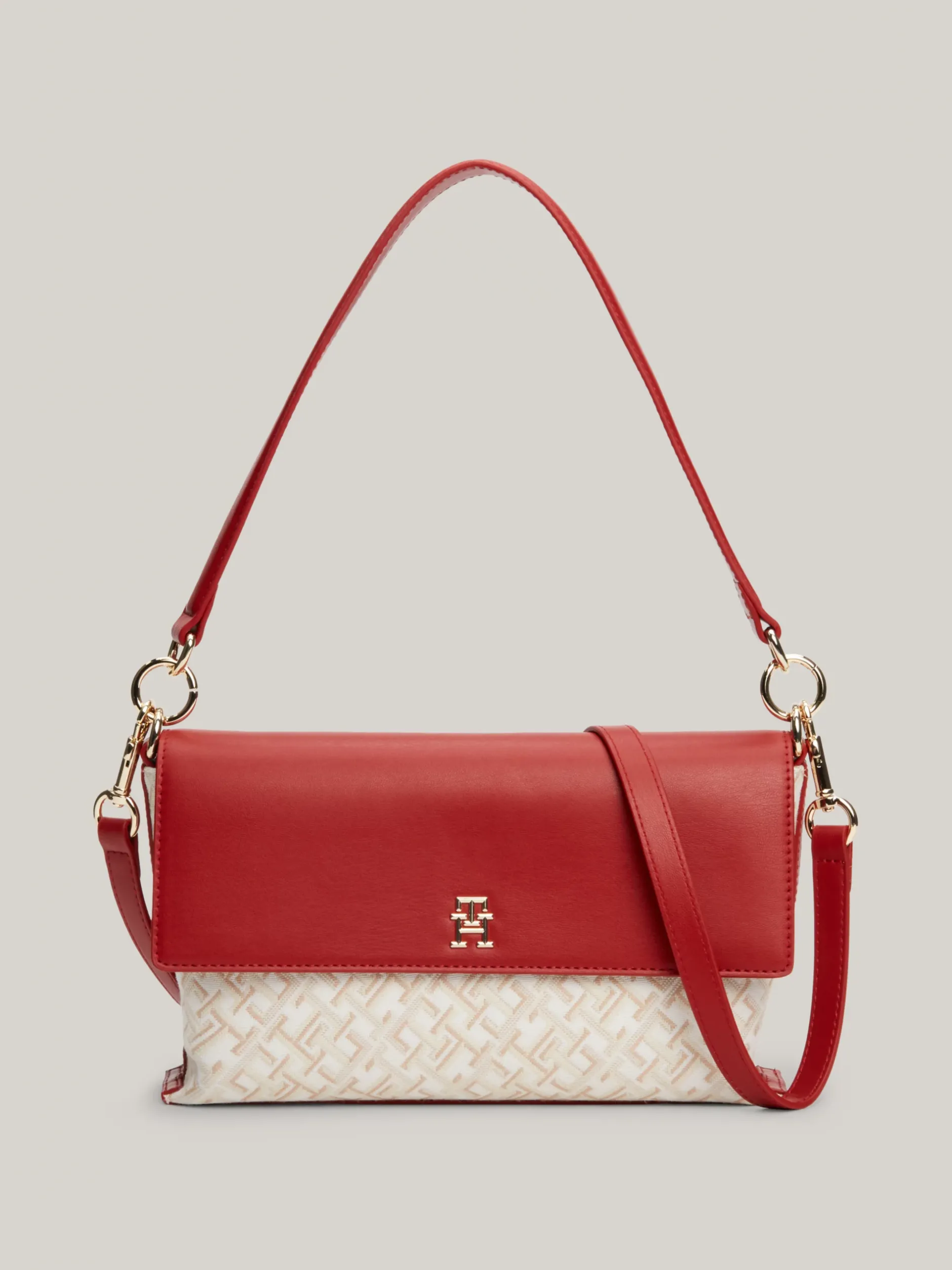 Torby Na Ramię*Tommy Hilfiger Torebka Na Ramię Z Płótna W żakardowy Wzór DARK MAGMA/NEUTRAL MONO