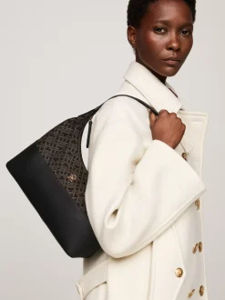 Torby Na Ramię*Tommy Hilfiger Torebka TH Jaquard Z Monogramem BLACK