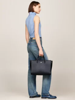 Torebki Tote*Tommy Hilfiger Torebka Z Parcianym Paskiem I Logo SPACE BLUE