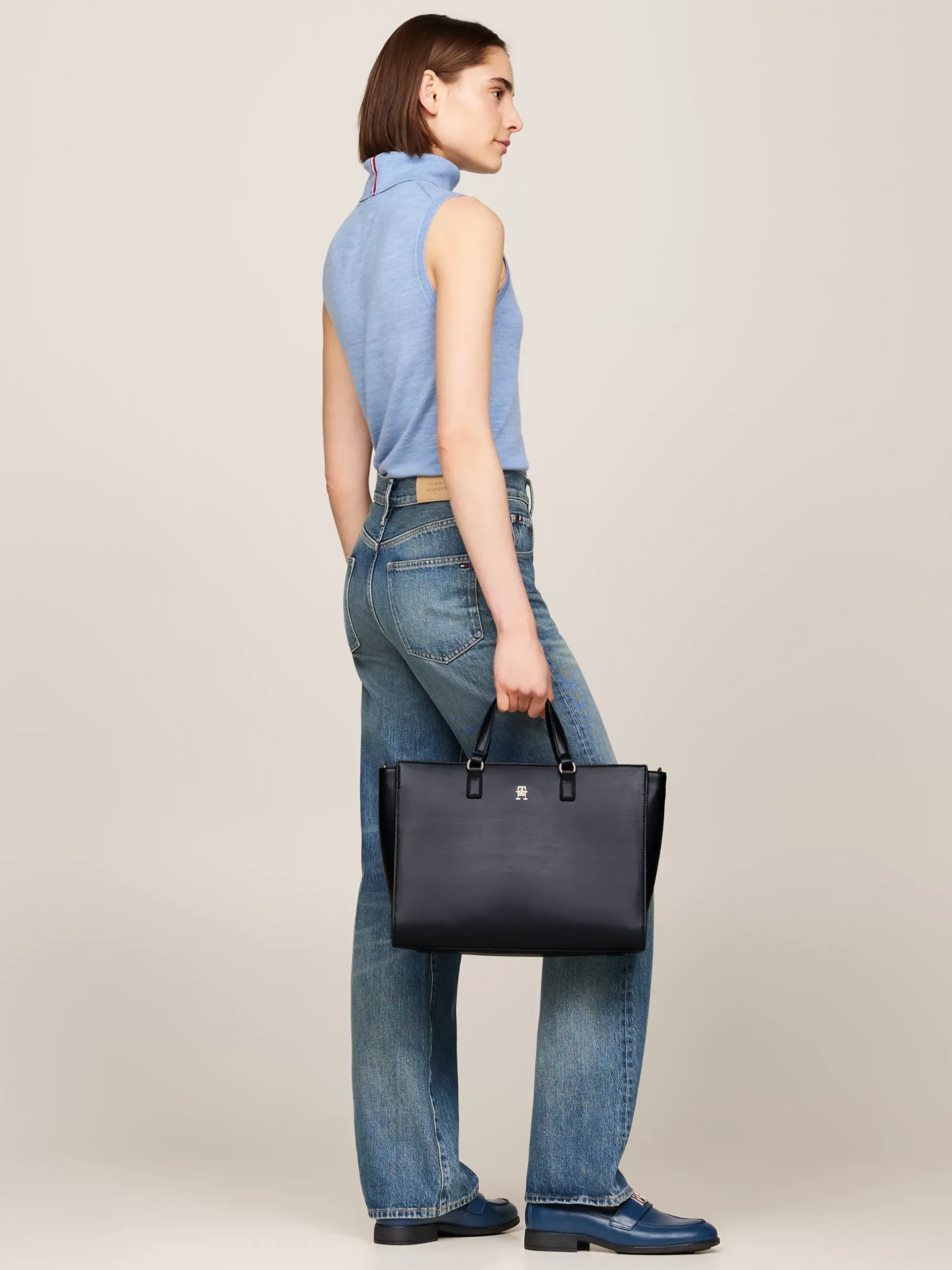 Torebki Tote*Tommy Hilfiger Torebka Z Parcianym Paskiem I Logo SPACE BLUE