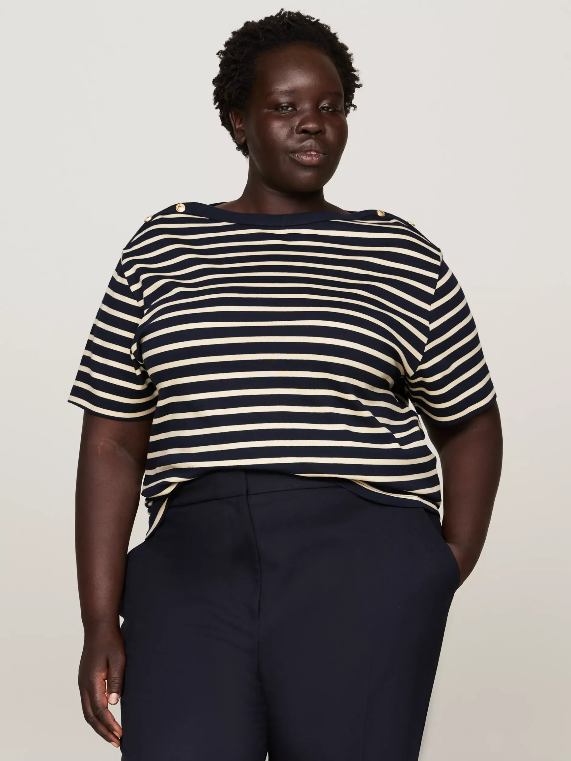 T-Shirty*Tommy Hilfiger T-shirt Curve Z Dekoltem W łódkę BRETON STP DESERT SKY/COUNTRY IVORY