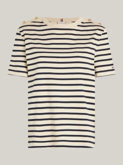 T-Shirty*Tommy Hilfiger T-shirt Curve Z Dekoltem W łódkę BRETON STP COUNTRY IVORY/DESERT SKY
