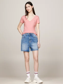 T-Shirty*Tommy Hilfiger T-shirt Essential Z Dekoltem W Szpic BALLET PINK