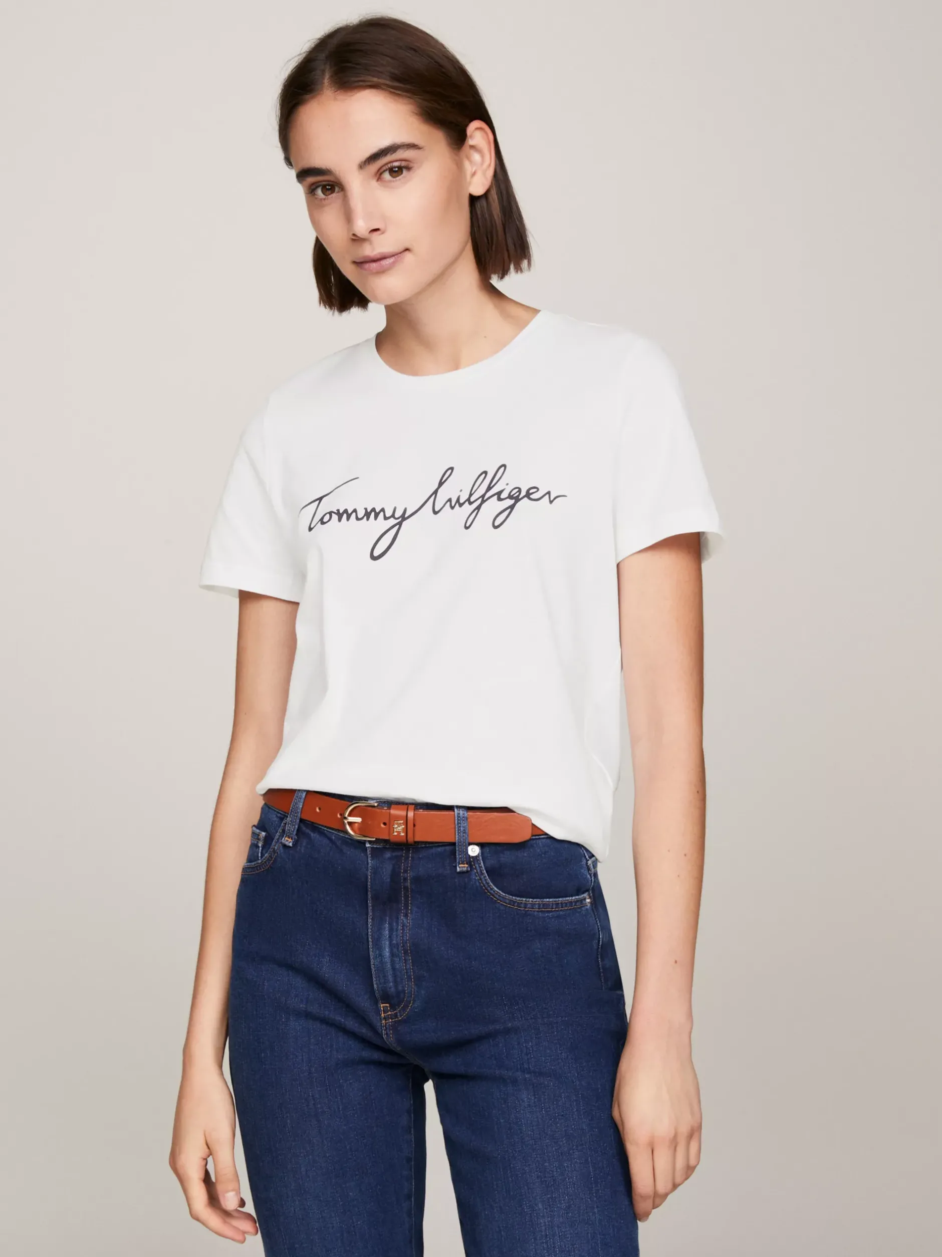 T-Shirty*Tommy Hilfiger T-shirt Heritage Z Okrągłym Dekoltem I Logo CLASSIC WHITE