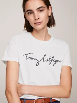 T-Shirty*Tommy Hilfiger T-shirt Heritage Z Okrągłym Dekoltem I Logo CLASSIC WHITE