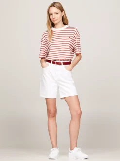 T-Shirty*Tommy Hilfiger T-shirt O Luźnym Kroju W Paski REG STP ANCIENT WHITE/ TERRA RED