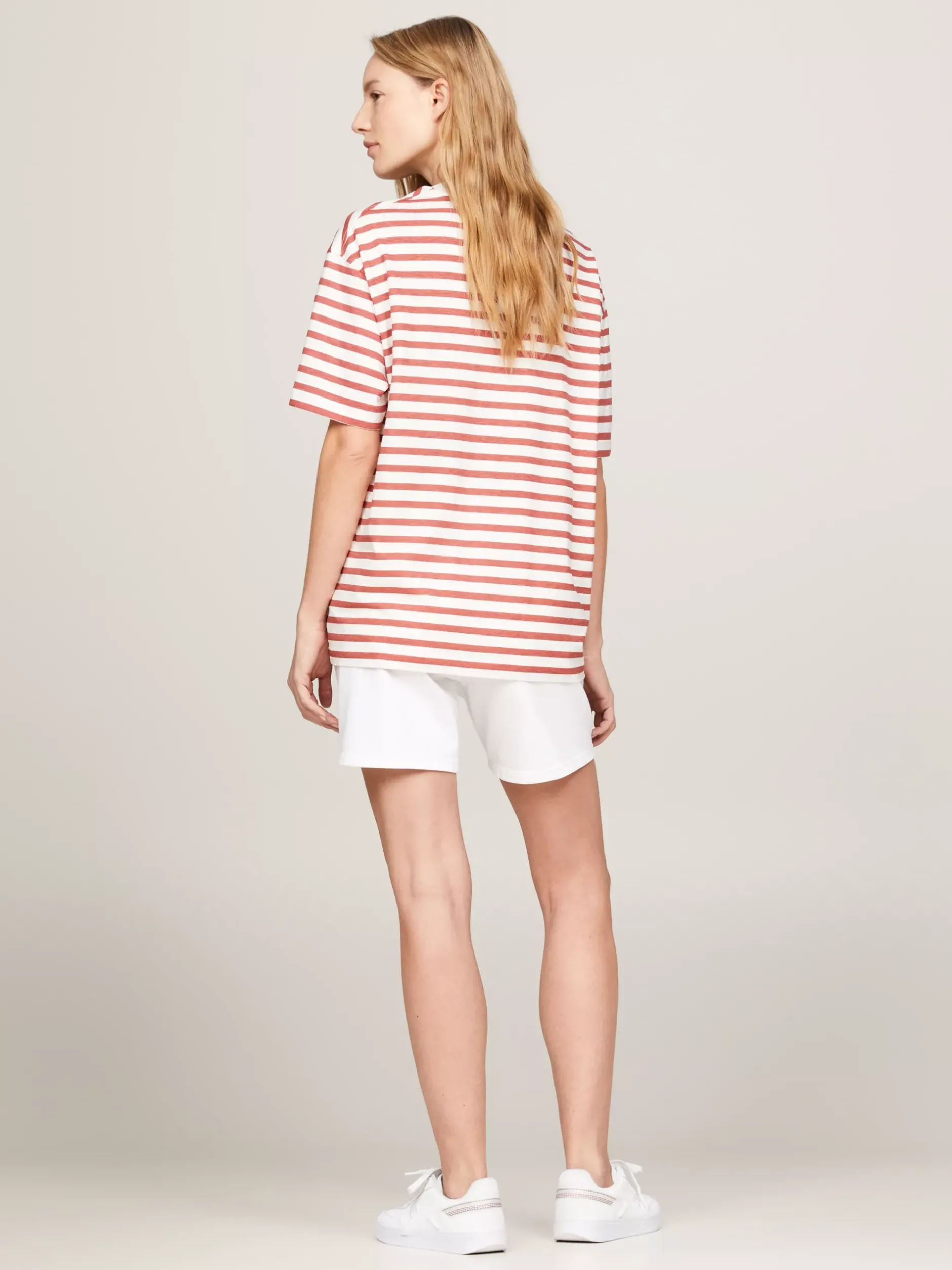 T-Shirty*Tommy Hilfiger T-shirt O Luźnym Kroju W Paski REG STP ANCIENT WHITE/ TERRA RED