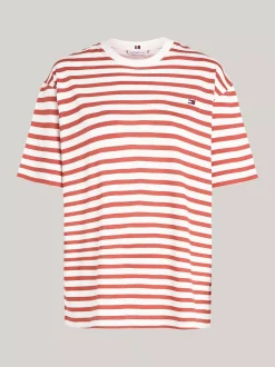 T-Shirty*Tommy Hilfiger T-shirt O Luźnym Kroju W Paski REG STP ANCIENT WHITE/ TERRA RED