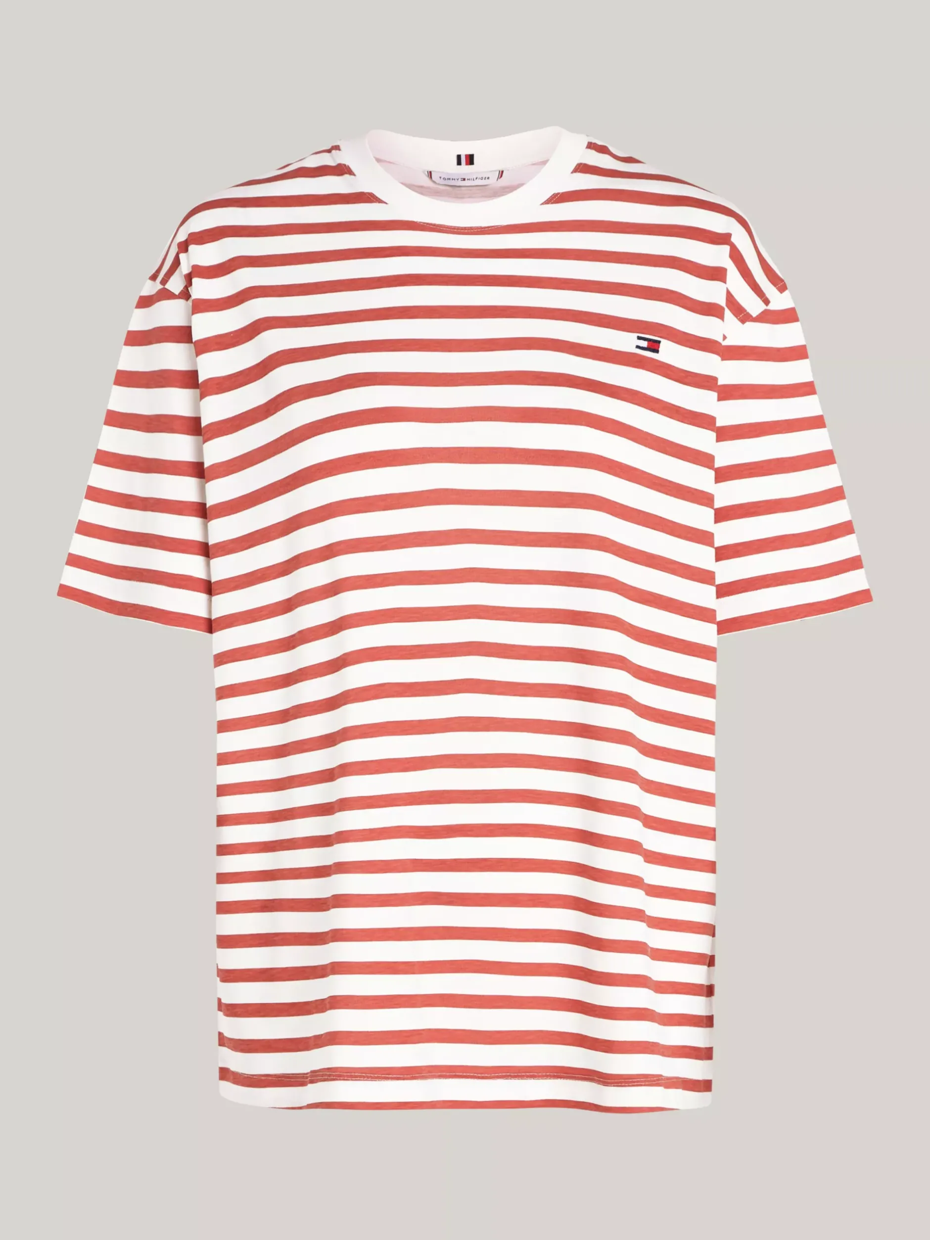 T-Shirty*Tommy Hilfiger T-shirt O Luźnym Kroju W Paski REG STP ANCIENT WHITE/ TERRA RED