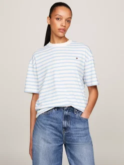 T-Shirty*Tommy Hilfiger T-shirt O Luźnym Kroju W Paski REG STP ANCIENT WHITE/ VESSEL BLUE