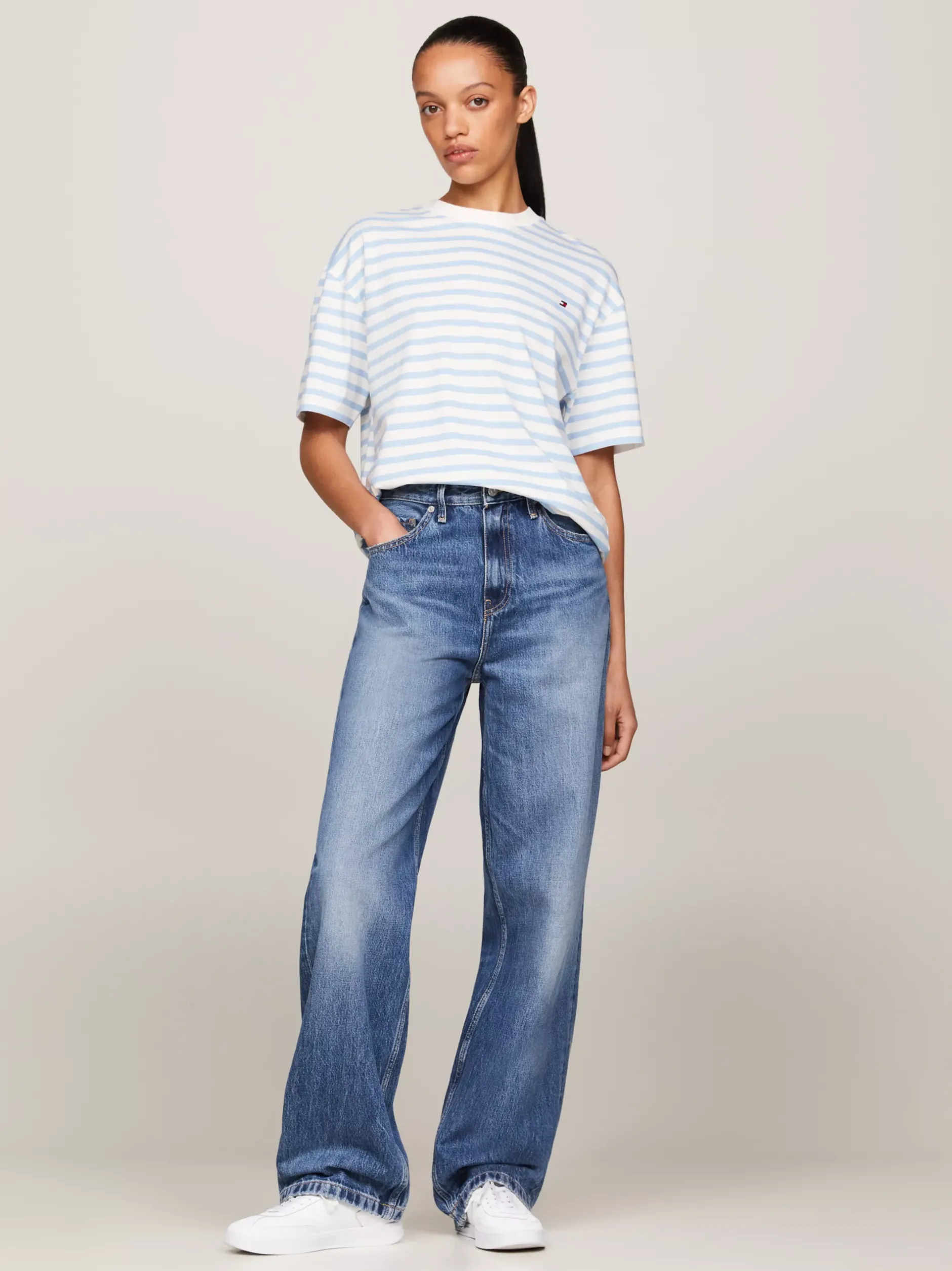 T-Shirty*Tommy Hilfiger T-shirt O Luźnym Kroju W Paski REG STP ANCIENT WHITE/ VESSEL BLUE