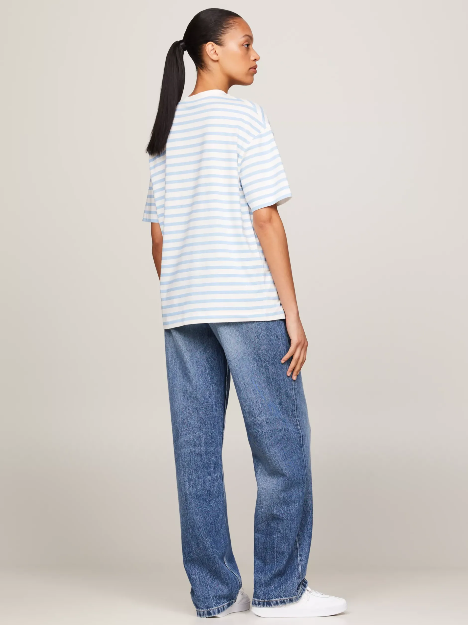 T-Shirty*Tommy Hilfiger T-shirt O Luźnym Kroju W Paski REG STP ANCIENT WHITE/ VESSEL BLUE