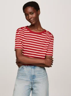 T-Shirty*Tommy Hilfiger T-shirt O Luźnym Kroju Z Dekoltem W łódkę BRETON STP MAGMA/ COUNTRY IVORY
