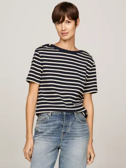 T-Shirty*Tommy Hilfiger T-shirt O Luźnym Kroju Z Dekoltem W łódkę BRETON STP DESERT SKY/COUNTRY IVORY