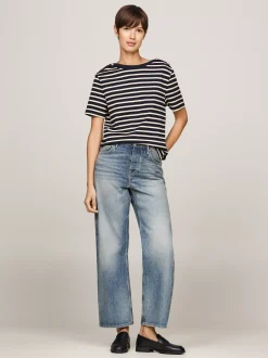 T-Shirty*Tommy Hilfiger T-shirt O Luźnym Kroju Z Dekoltem W łódkę BRETON STP DESERT SKY/COUNTRY IVORY