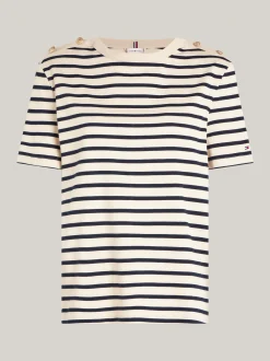 T-Shirty*Tommy Hilfiger T-shirt O Luźnym Kroju Z Dekoltem W łódkę BRETON STP COUNTRY IVORY/DESERT SKY