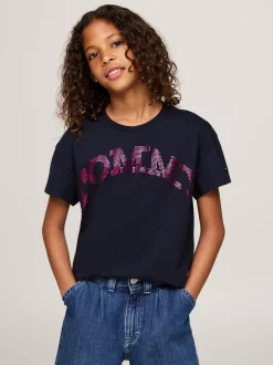 Topy I T-Shirty*Tommy Hilfiger T-shirt O Luźnym Kroju Z Logo W Stylu Varsity DESERT SKY