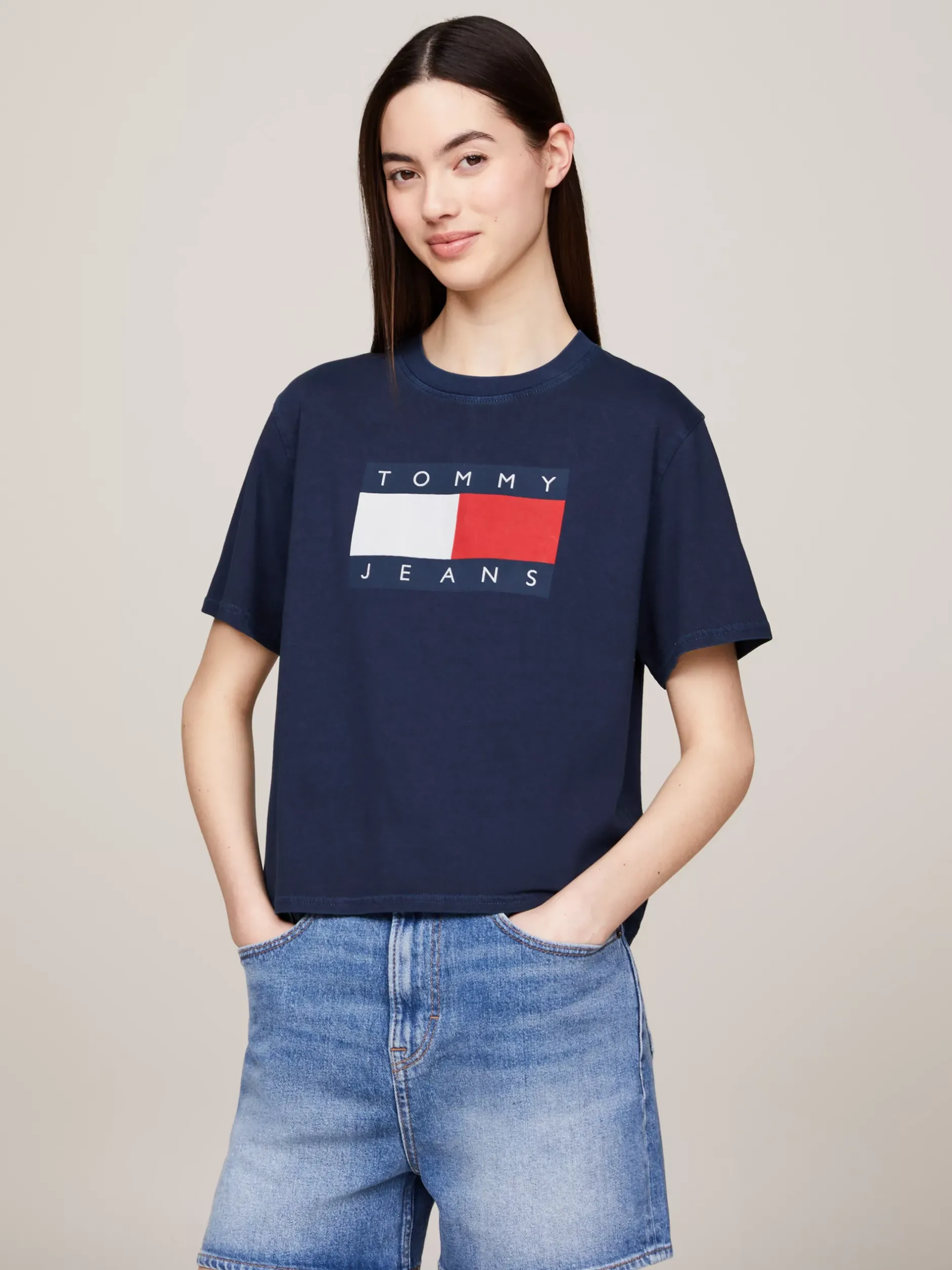 T-Shirty*Tommy Hilfiger T-shirt O Pudełkowym Kroju Z Naszywką Z Flagą DARK NIGHT NAVY