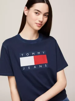 T-Shirty*Tommy Hilfiger T-shirt O Pudełkowym Kroju Z Naszywką Z Flagą DARK NIGHT NAVY