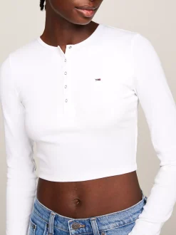 T-Shirty*Tommy Hilfiger T-shirt O Skróconym Kroju Z Długim Rękawem WHITE