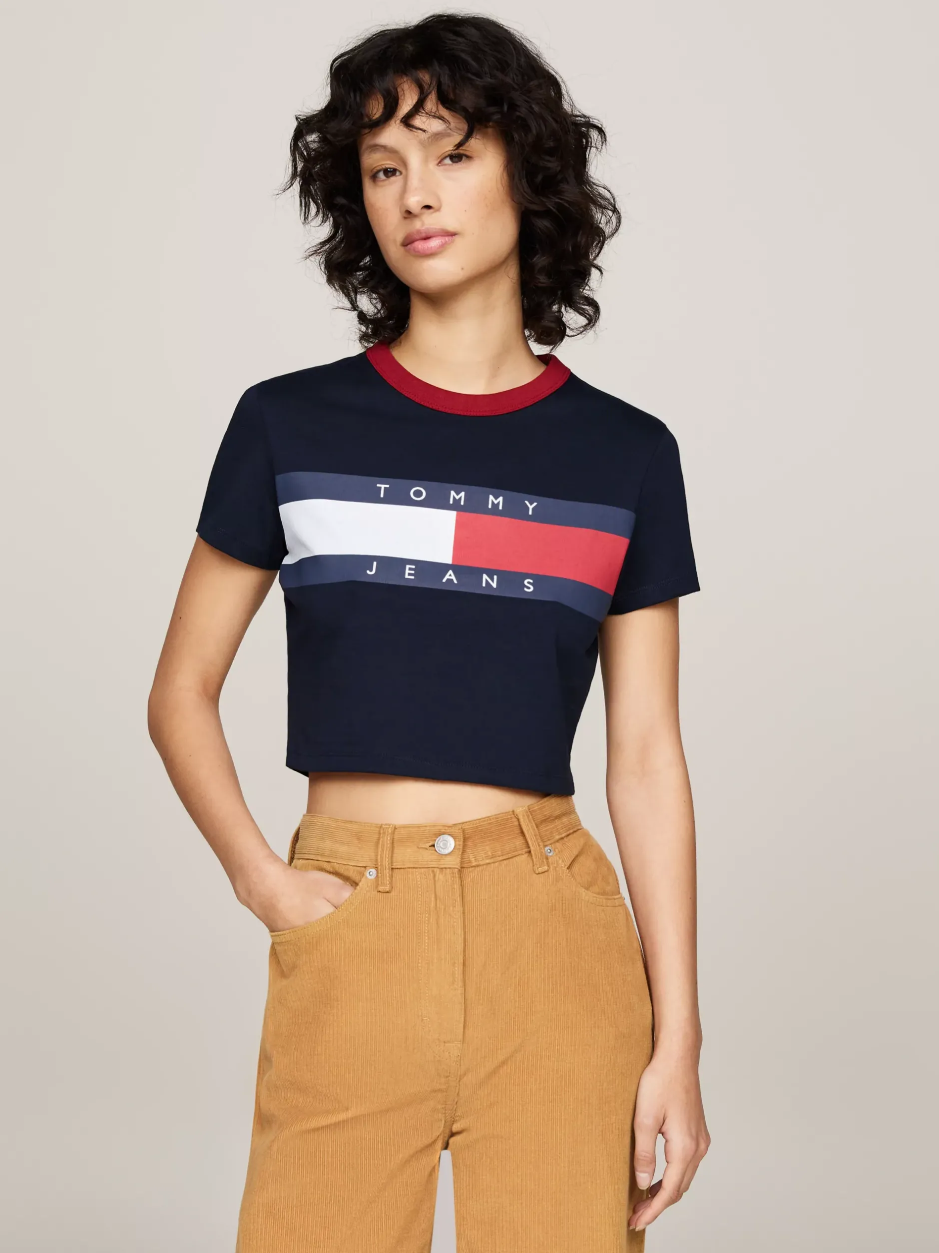T-Shirty*Tommy Hilfiger T-shirt O Skróconym Wąskim Kroju DARK NIGHT NAVY