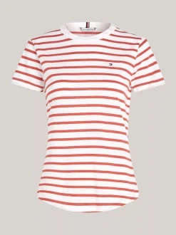 T-Shirty*Tommy Hilfiger T-shirt O Wąskim Kroju Curve 1985 Collection BRETON STP/ ECRU/ TERRA RED