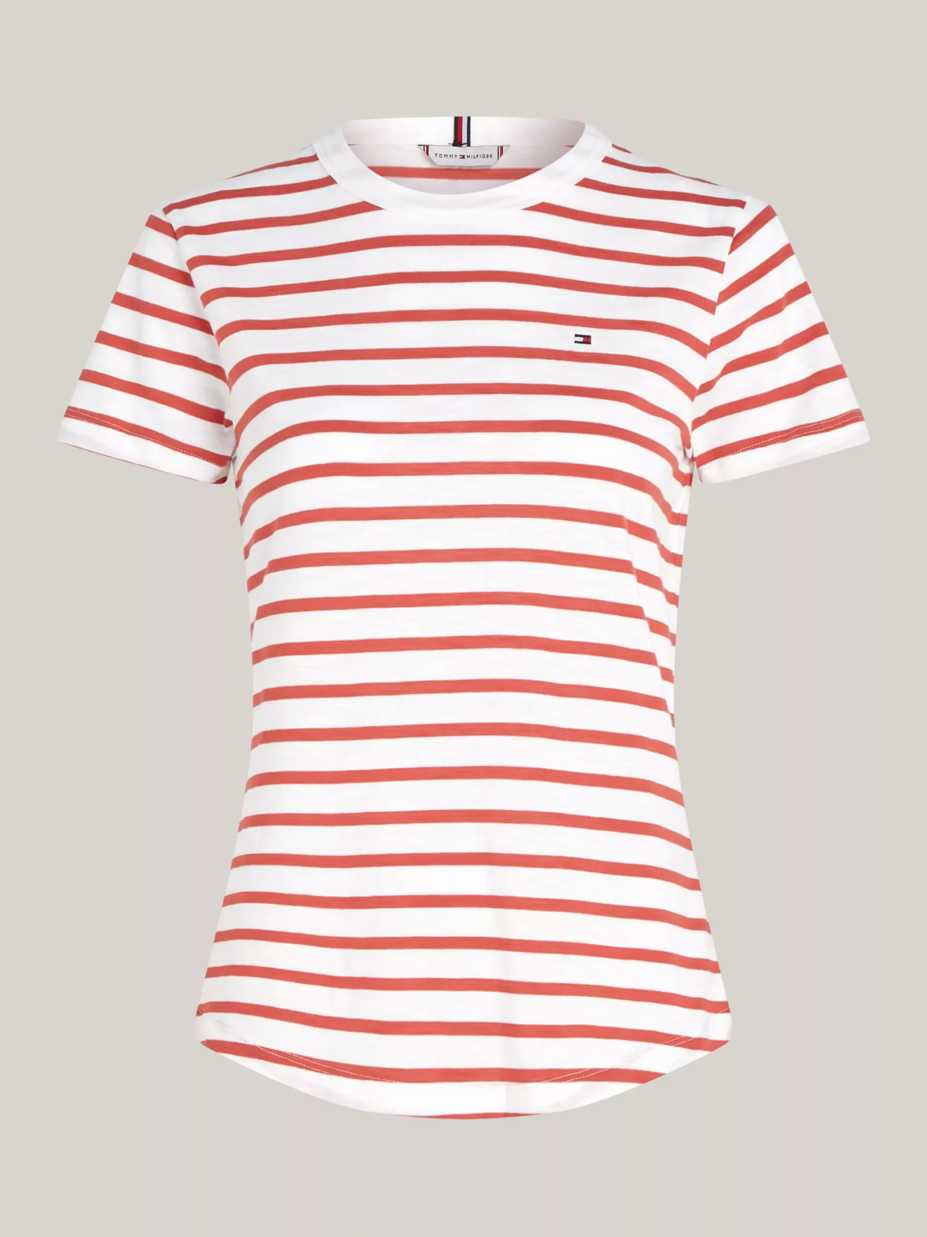 T-Shirty*Tommy Hilfiger T-shirt O Wąskim Kroju Curve 1985 Collection BRETON STP/ ECRU/ TERRA RED