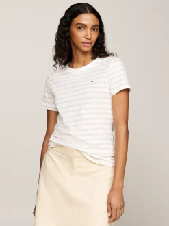 T-Shirty*Tommy Hilfiger T-shirt O Wąskim Kroju Z Kolekcji 1985 BRETON STP/ ECRU/ CLASSIC BEIGE
