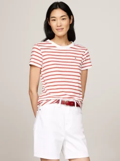 T-Shirty*Tommy Hilfiger T-shirt O Wąskim Kroju Z Kolekcji 1985 BRETON STP/ ECRU/ TERRA RED