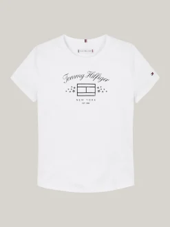 Topy I T-Shirty*Tommy Hilfiger T-shirt O Wąskim Kroju Z Nadrukiem Z Logo WHITE