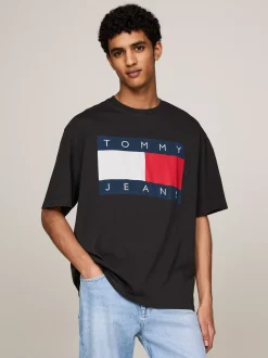 T-Shirty*Tommy Hilfiger T-shirt Oversize Z Flagą BLACK
